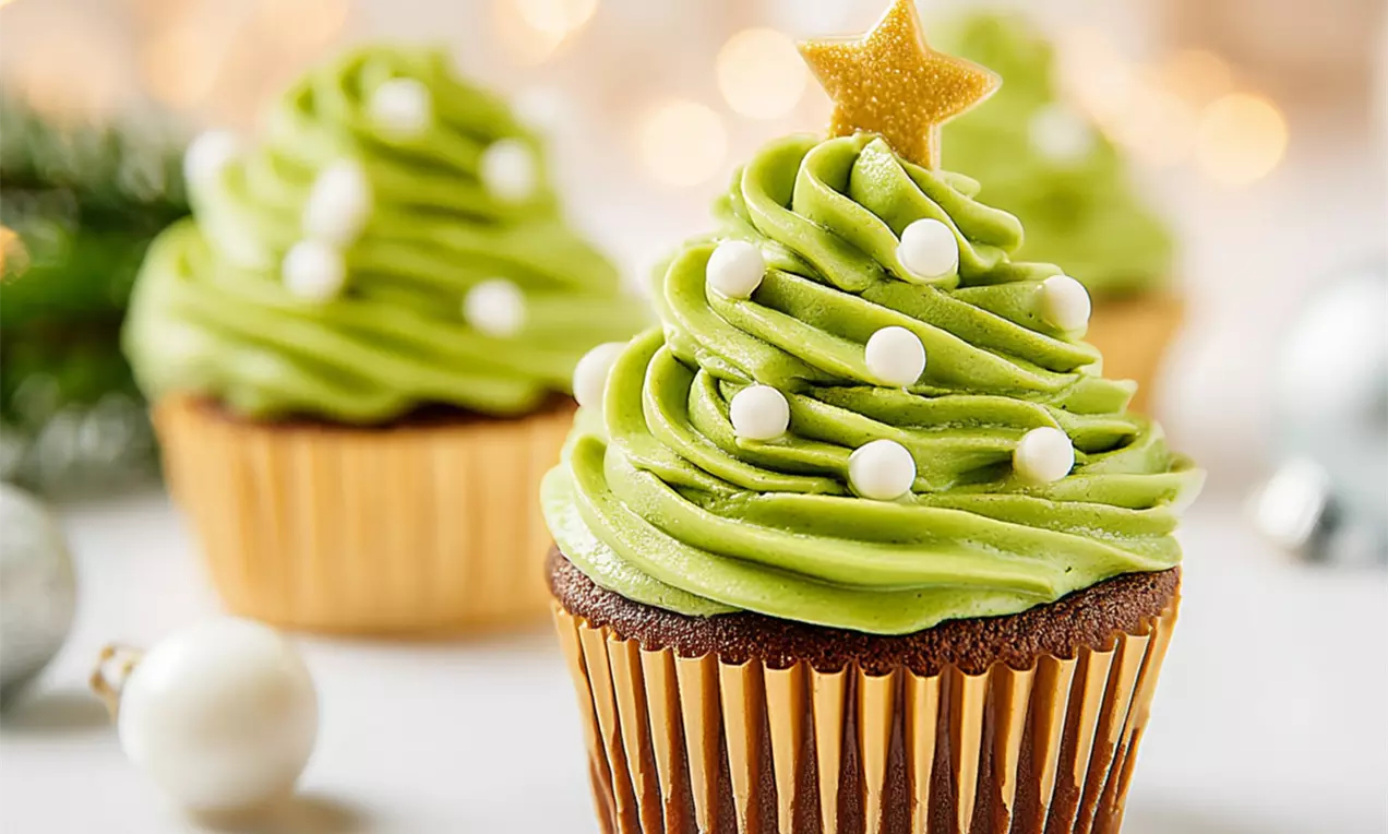 SchokoCupcakes mit grün eingefärbtem Buttercrème Topping