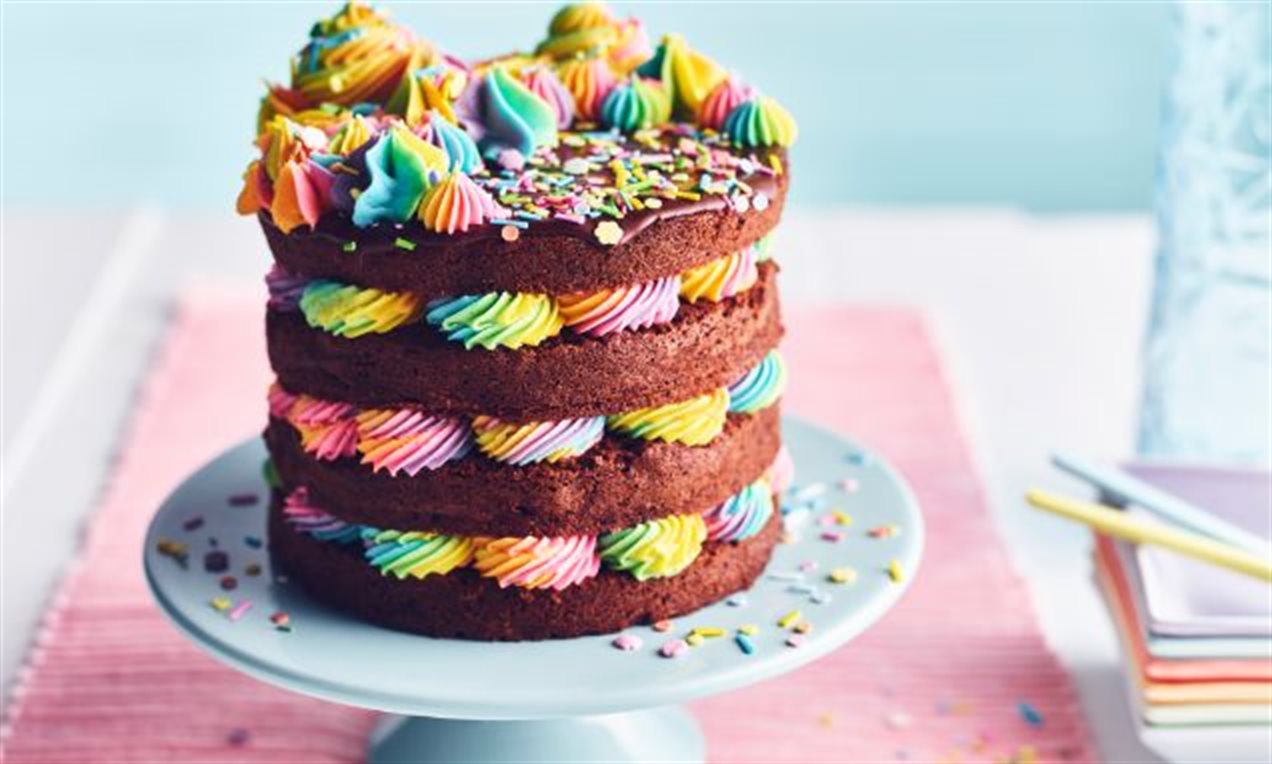 Rainbow Sprinkles Chocolate Drip Cake - Mom Loves Baking